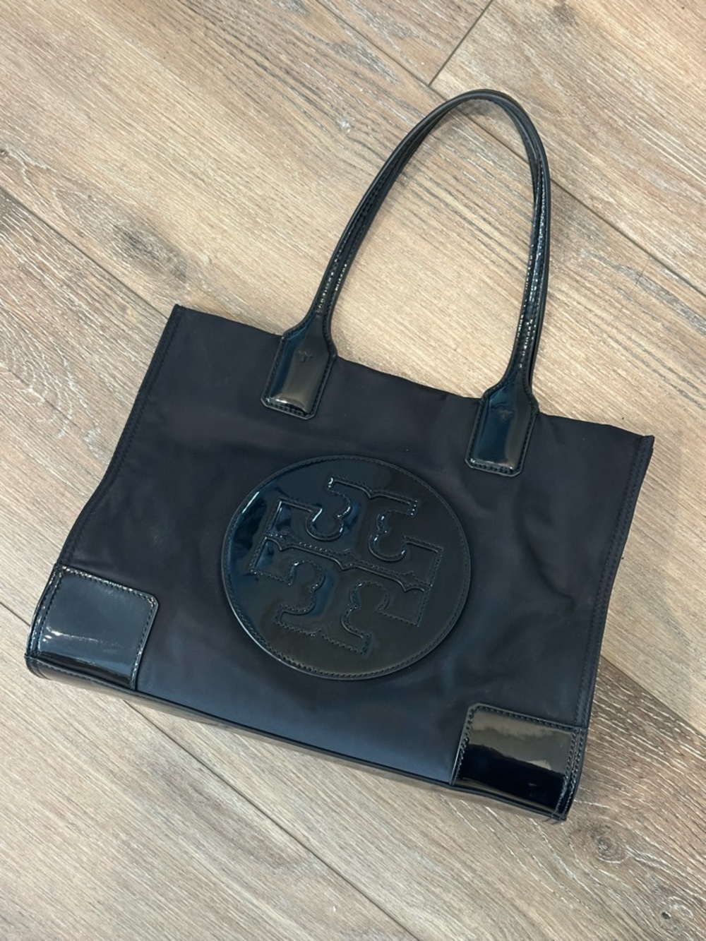 Tory Burch Ella Nylon Tote Bag Medium, with Black Patent Leather!